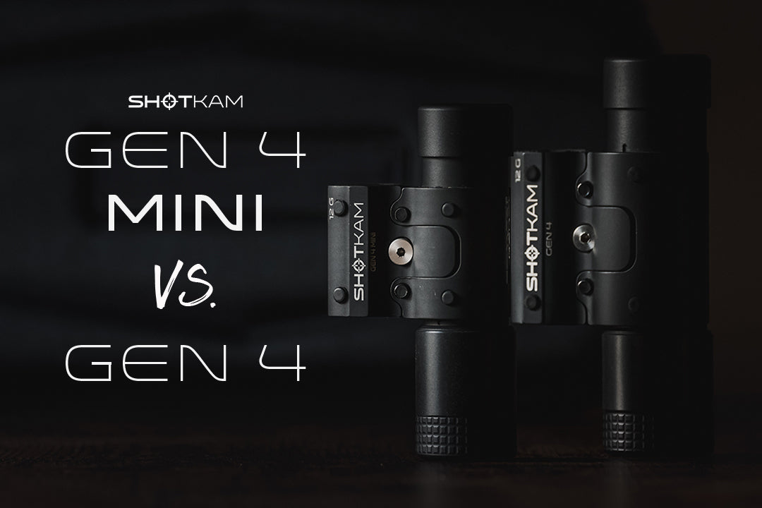 Comparison between the ShotKam Gen 4 Mini and Gen 4 shooting cameras, showcasing the compact size of the Gen 4 Mini for American shooters.