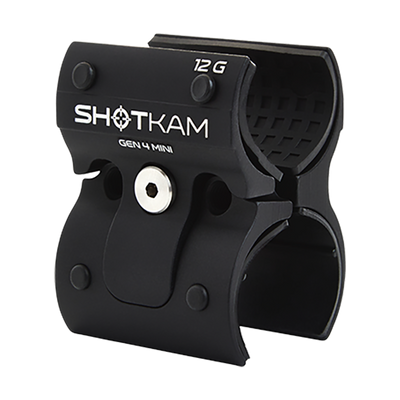 12 Gauge ShotKam Gen 4 Mini Mount – This 12 gauge mount shows how the Gen 4 Mini ShotKam mount opens and closes for easy attachment to your shotgun, ensuring stable and precise footage during shooting.