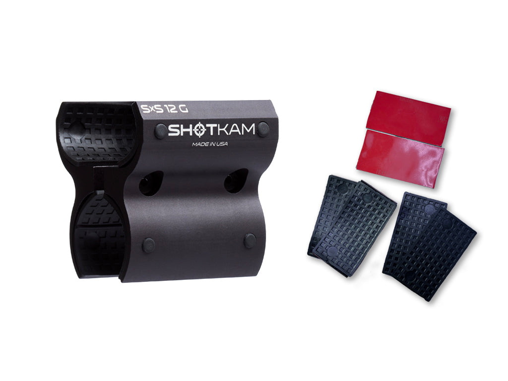 ShotKam SxS mount with additional rubber pads and adhesive strips for competitive shooting and This mount securely attaches the ShotKam camera to The included rubber pads and adhesive strips ensure a snug fit and making it perfect for capturing detailed video footage of hunting and small