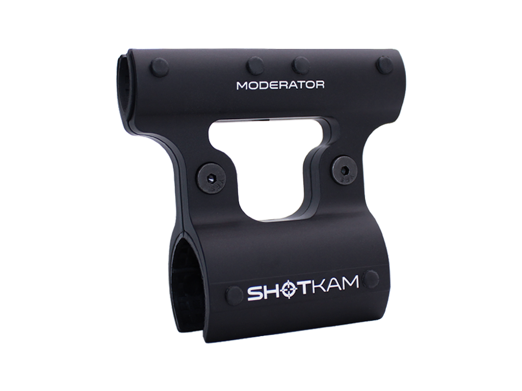 ShotKam Moderator Mount for ShotKam Gen 4 gun camera, featuring a durable and sleek design. This secure camera mount attaches to firearms, ideal for recording shooting sports, hunting, and clay shooting. An essential accessory for improving shooting accuracy and performance through detailed video analysis and training.